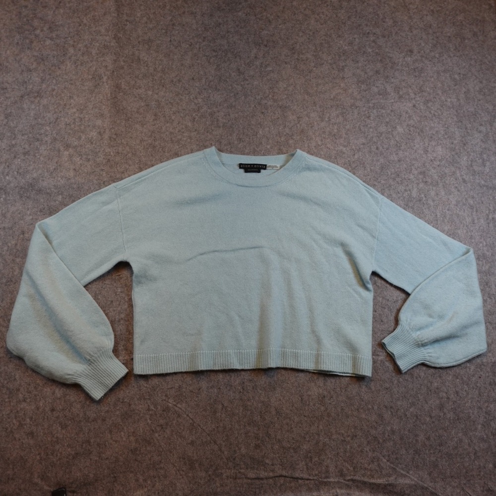 Alice Olivia Sweater Women Small Light Blue Cashmere Balloon Sleeve Cropped Puff